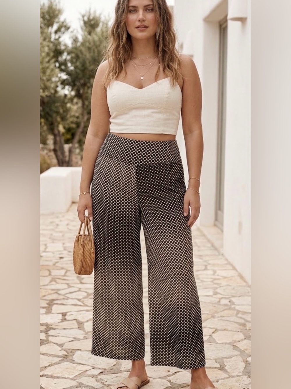 Made by Johnny Black and White Polka Dot dress pants Classic Women's‎ wide leg